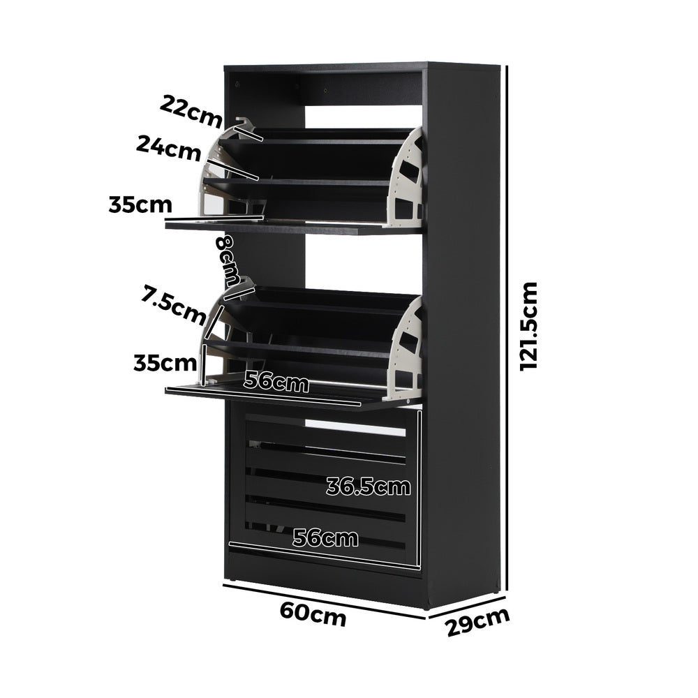 Oikiture Shoe Storage Cabinet 3 Doors 45 Pairs Black-Shoe Storage Cabinet-PEROZ Accessories