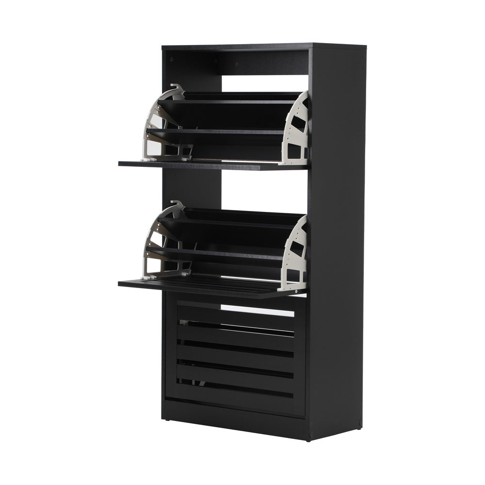 Oikiture Shoe Storage Cabinet 3 Doors 45 Pairs Black-Shoe Storage Cabinet-PEROZ Accessories