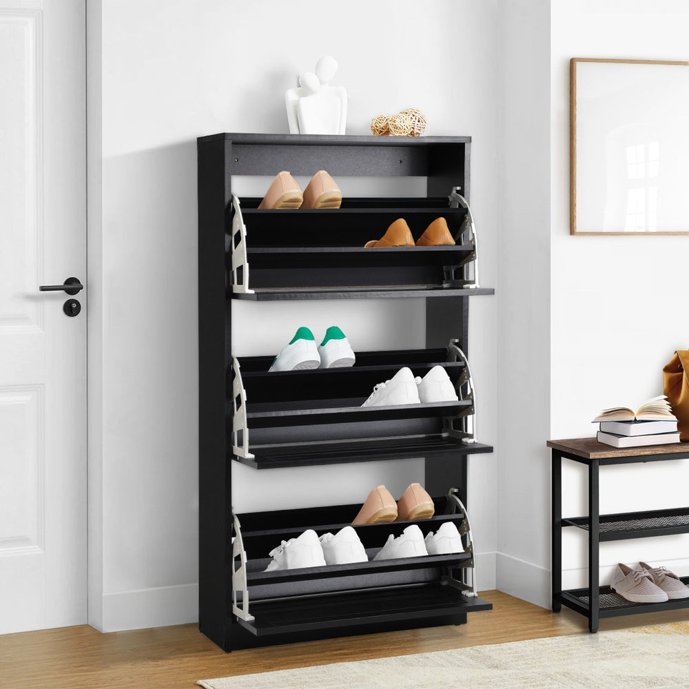 Oikiture Shoe Storage Cabinet 3 Doors 45 Pairs Black-Shoe Storage Cabinet-PEROZ Accessories