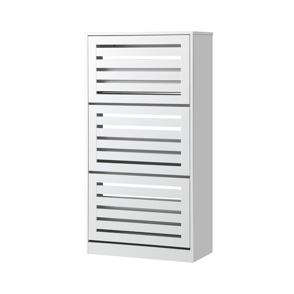 Oikiture Shoes Rack Shoe Storage Cabinet Organiser Shelf 3 Doors 45 Pairs White-Shoe Storage Cabinets-PEROZ Accessories