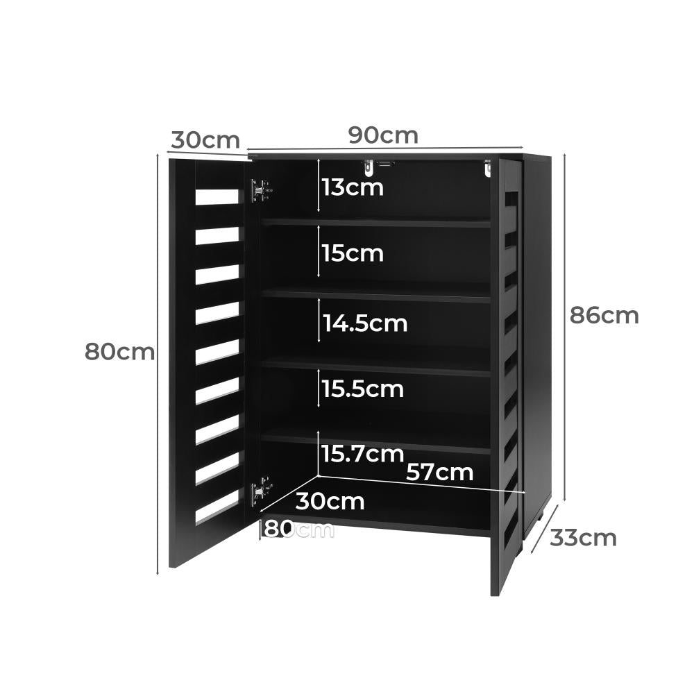 Oikiture Shoe Cabinet with 2 Doors Shoe Storage Rack 20 Pairs Black-Shoe Storage Cabinet-PEROZ Accessories
