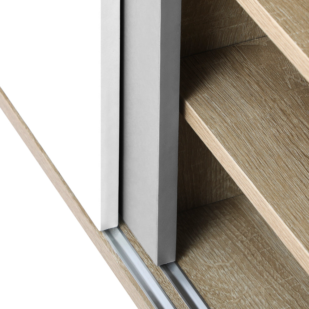 Oikiture Shoe Cabiner with 6 Adjustable Shelving and Sliding Doors, Shoe Rack Storage Sideboard White and Wood-Shoe Storage Cabinets-PEROZ Accessories