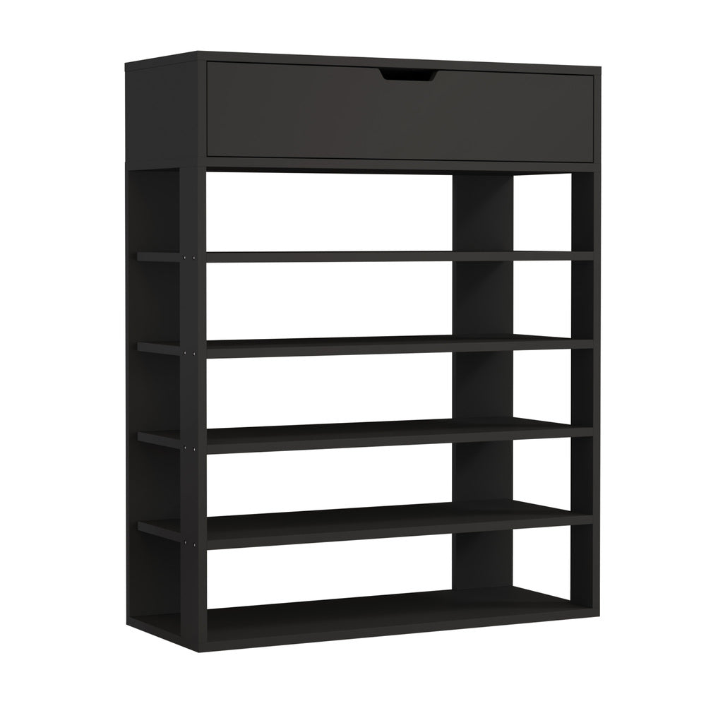 Oikiture Shoes Storage Rack 5-tier Shelves with Drawer Black-Shoe Storage Cabinet-PEROZ Accessories