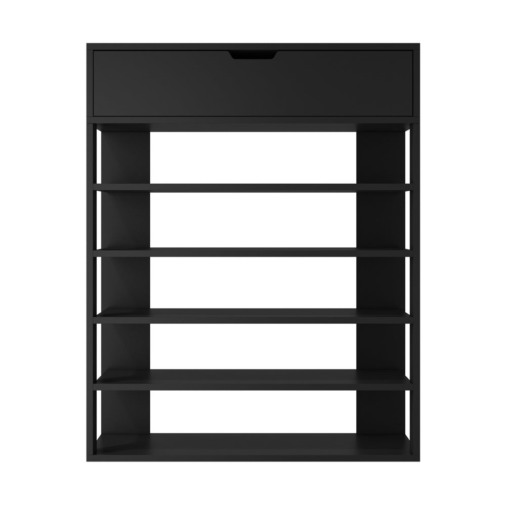 Oikiture Shoes Storage Rack 5-tier Shelves with Drawer Black-Shoe Storage Cabinet-PEROZ Accessories