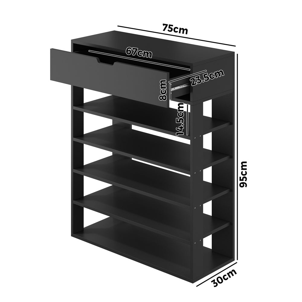 Oikiture Shoes Storage Rack 5-tier Shelves with Drawer Black-Shoe Storage Cabinet-PEROZ Accessories