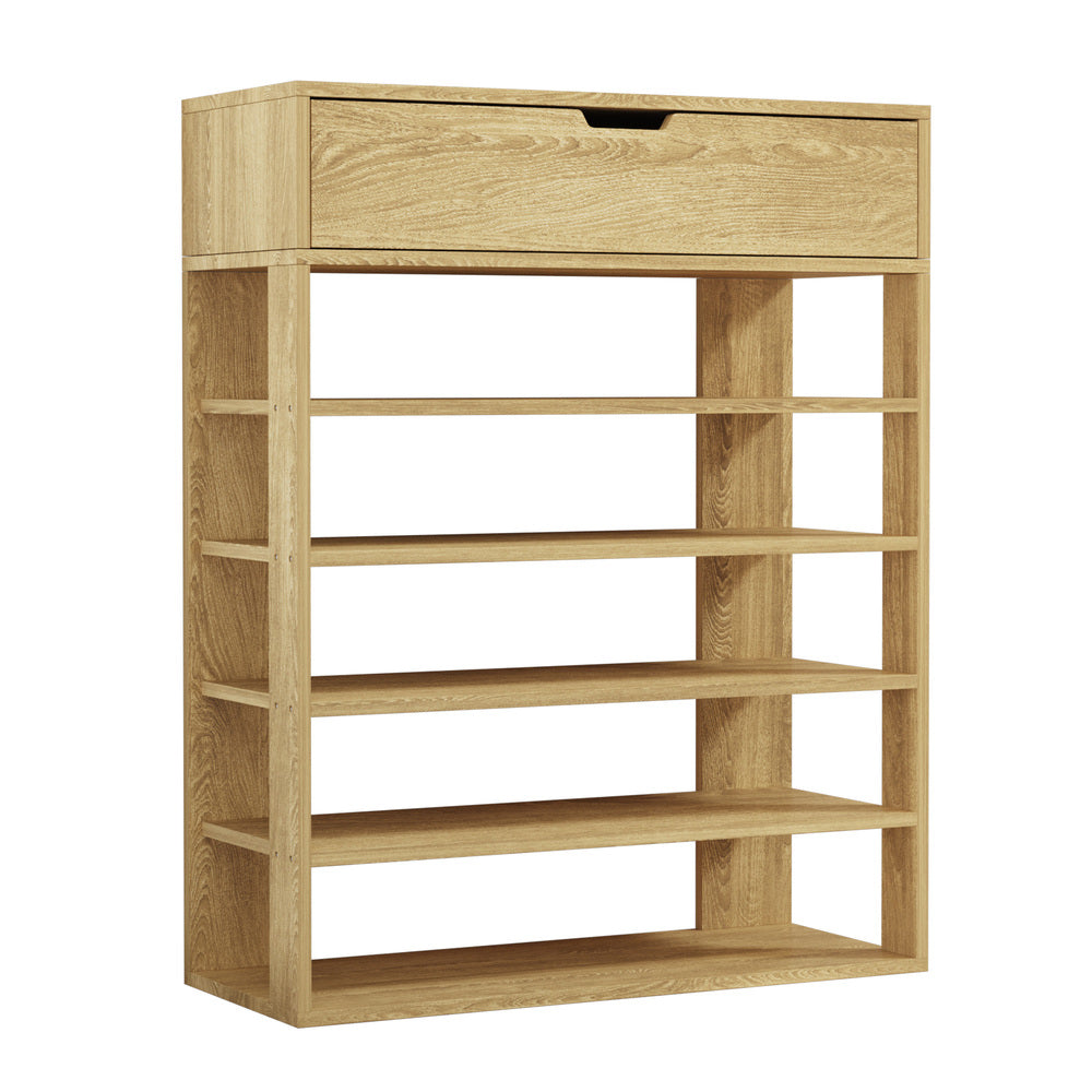 Oikiture Shoes Storage Rack 5-tier Shelves with Drawer Natural-Shoe Storage Cabinet-PEROZ Accessories