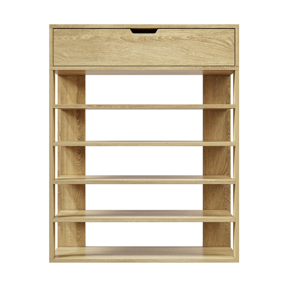 Oikiture Shoes Storage Rack 5-tier Shelves with Drawer Natural-Shoe Storage Cabinet-PEROZ Accessories
