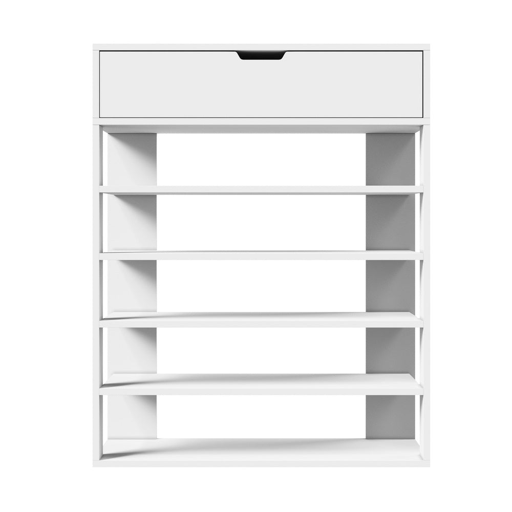Oikiture Shoes Storage Rack 5-tier Shelves with Drawer White-Shoe Storage Cabinet-PEROZ Accessories