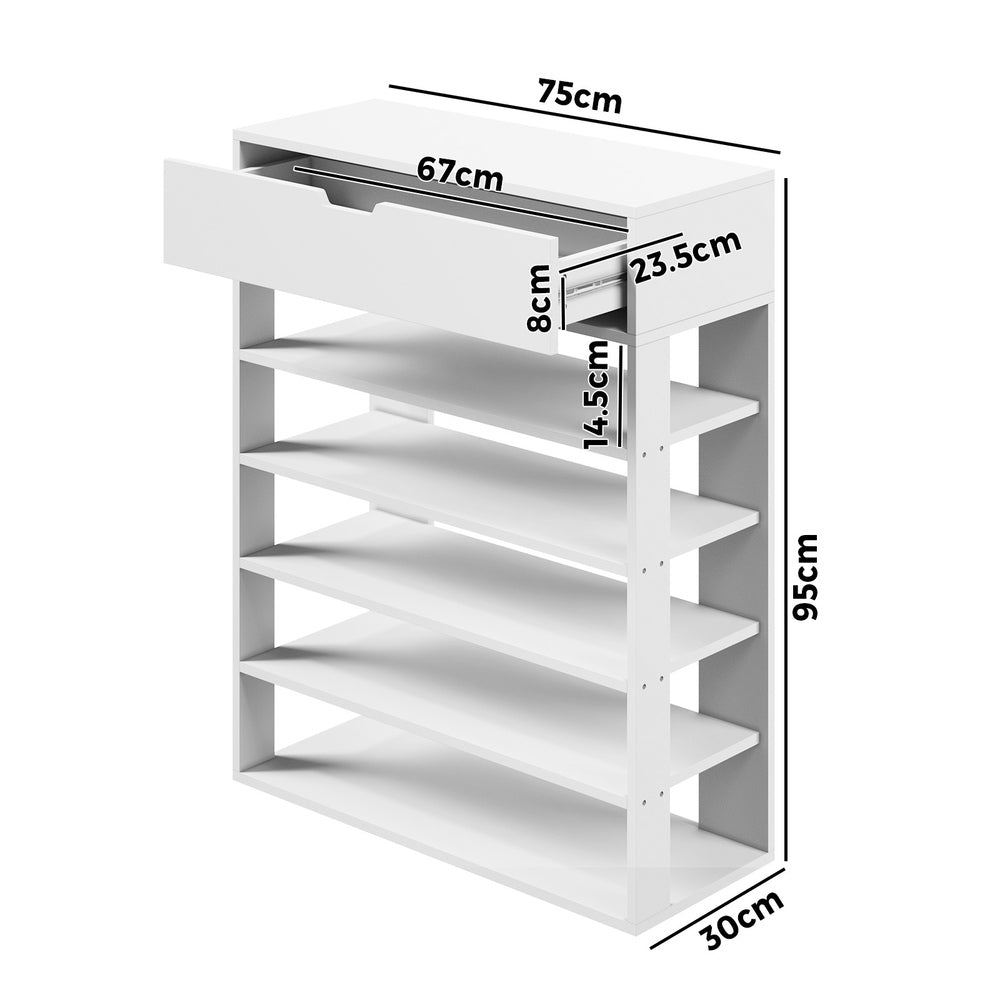 Oikiture Shoes Storage Rack 5-tier Shelves with Drawer White-Shoe Storage Cabinet-PEROZ Accessories