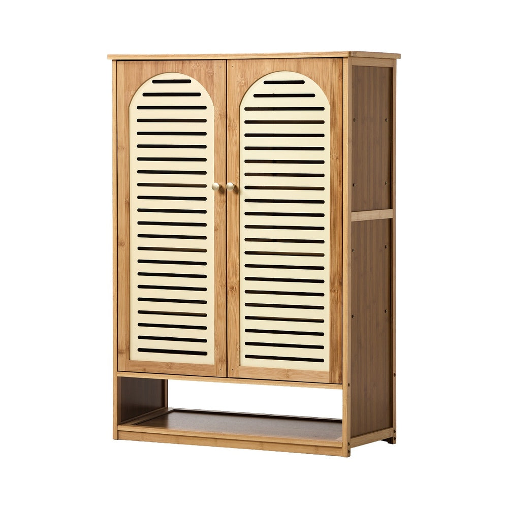 Oikiture Shoe Storage Cabinet 2 Doors Bamboo Shoe Shelf Beige-Shoe Storage Cabinet-PEROZ Accessories