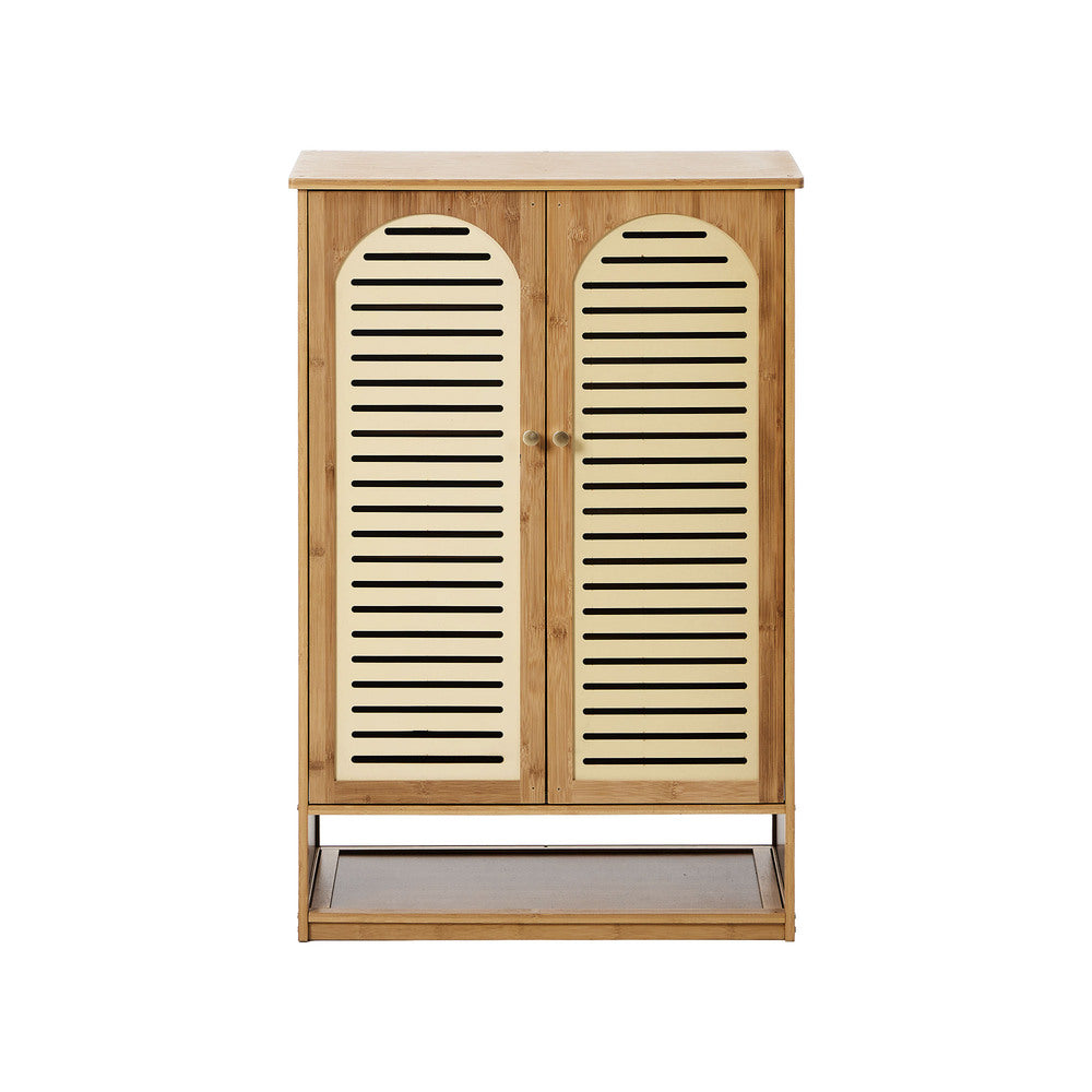 Oikiture Shoe Storage Cabinet 2 Doors Bamboo Shoe Shelf Beige-Shoe Storage Cabinet-PEROZ Accessories