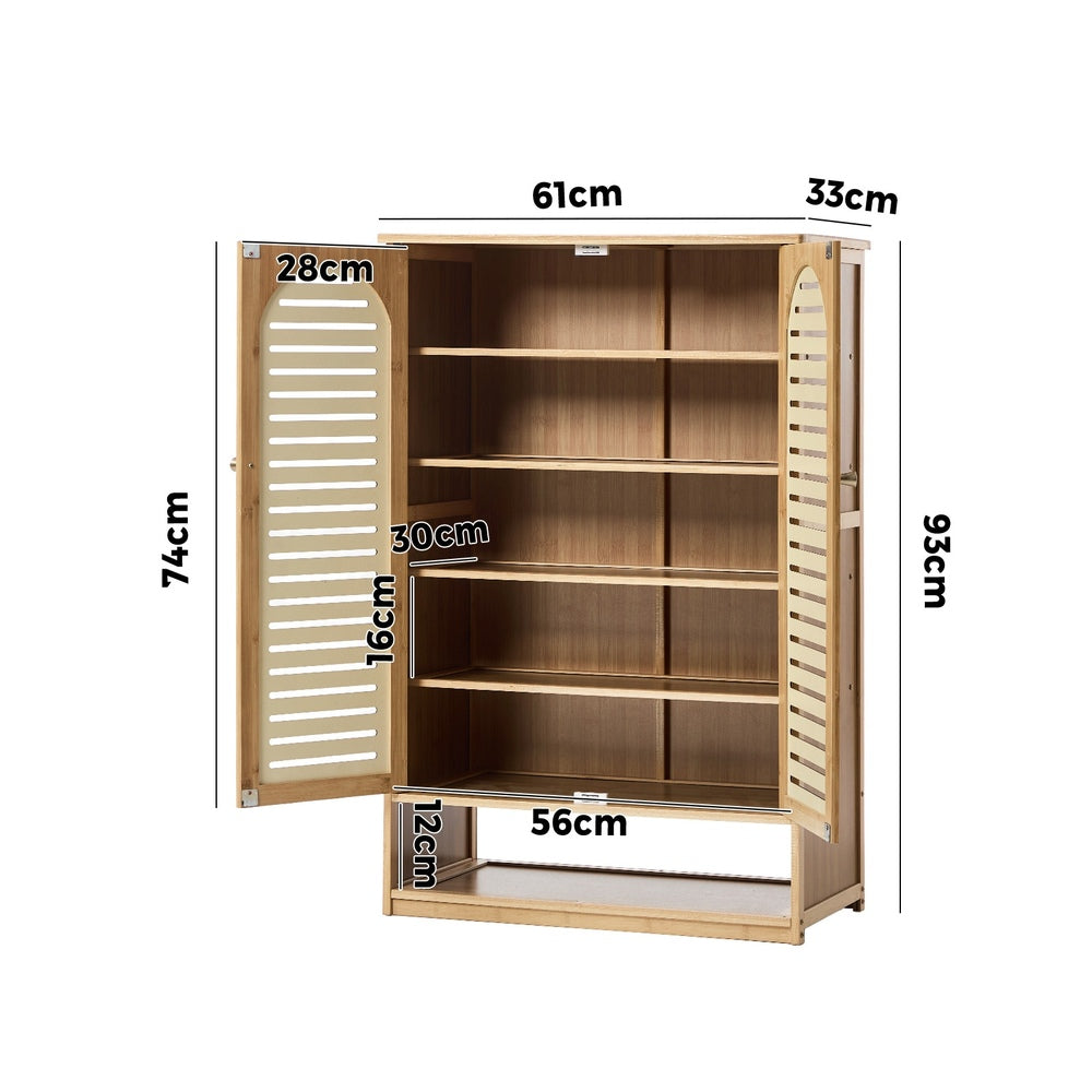 Oikiture Shoe Storage Cabinet 2 Doors Bamboo Shoe Shelf Beige-Shoe Storage Cabinet-PEROZ Accessories