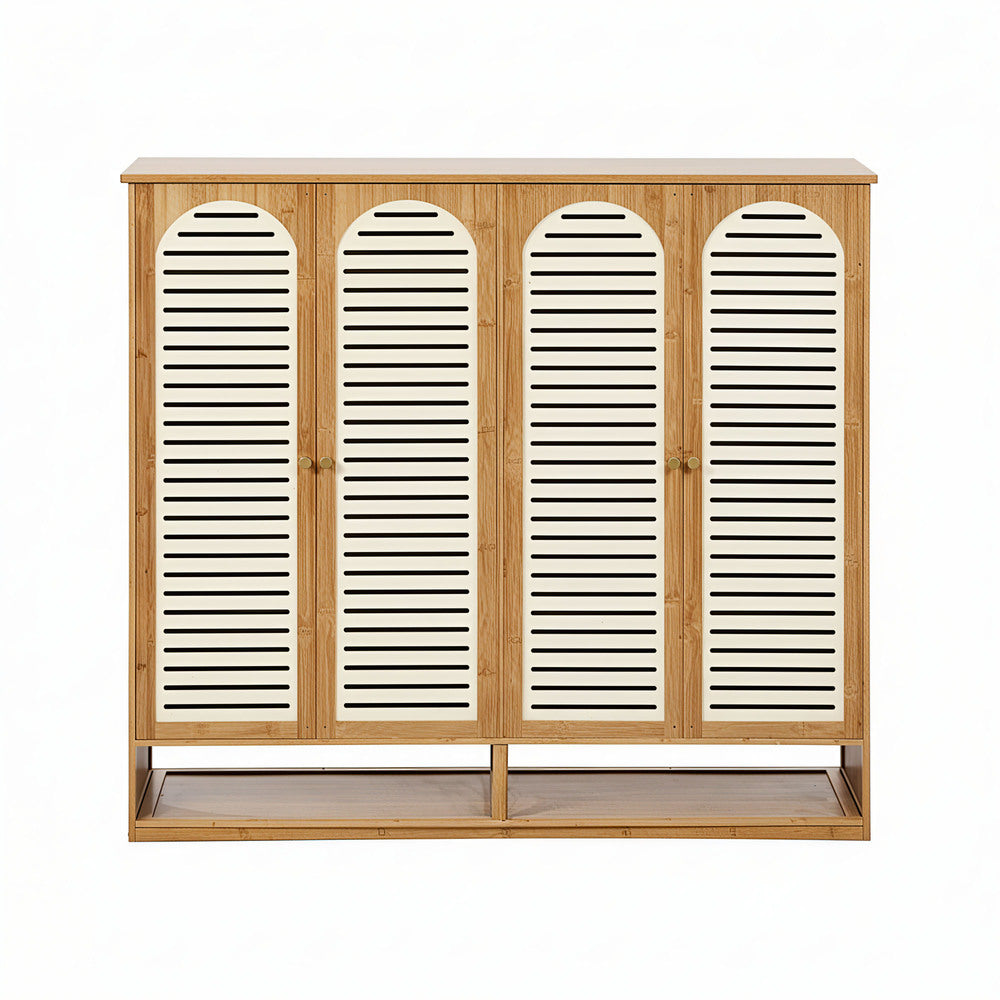 Oikiture Shoe Storage Cabinet 4 Doors Bamboo Shoe Shelf Beige-Shoe Storage Cabinet-PEROZ Accessories