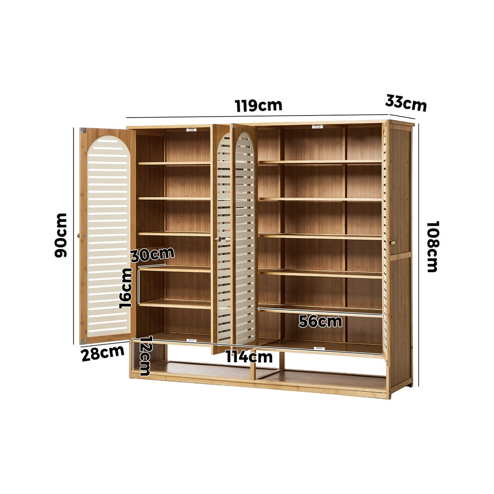 Oikiture Shoe Storage Cabinet 4 Doors Bamboo Shoe Shelf Beige-Shoe Storage Cabinet-PEROZ Accessories