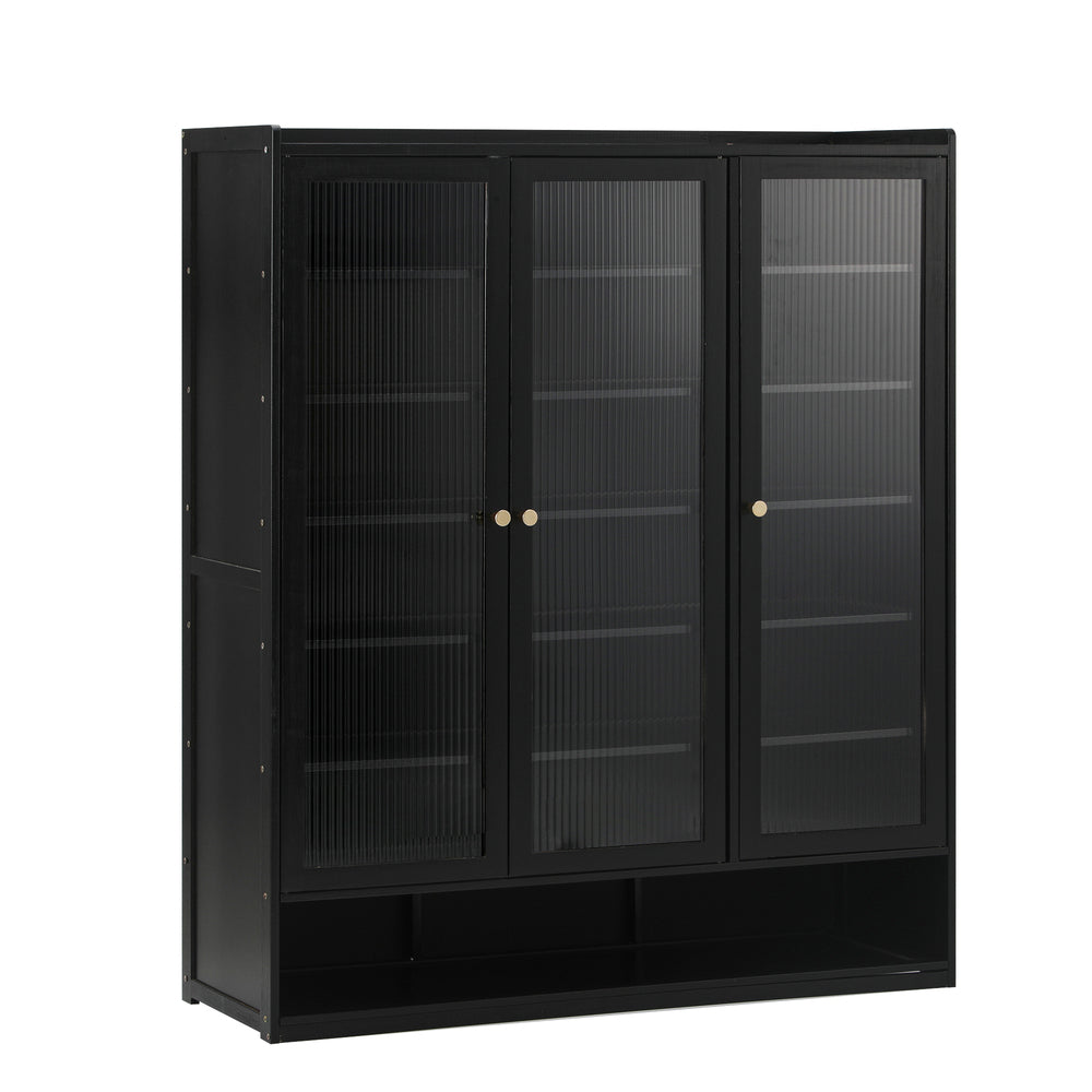 Oikiture Shoe Cabinet 3 Doors Shelf Black-Shoe Storage Cabinetss-PEROZ Accessories