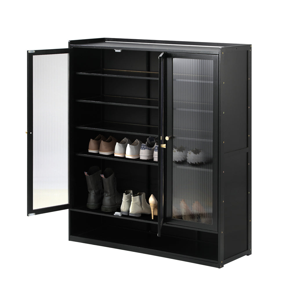 Oikiture Shoe Cabinet 3 Doors Shelf Black-Shoe Storage Cabinetss-PEROZ Accessories