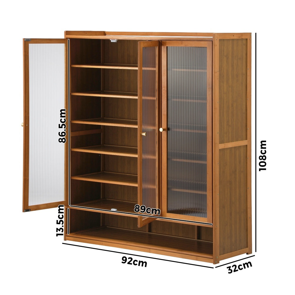 Oikiture Shoe Storage Cabinet 3 Doors 7 Shelves Brown-Shoe Storage Cabinet-PEROZ Accessories