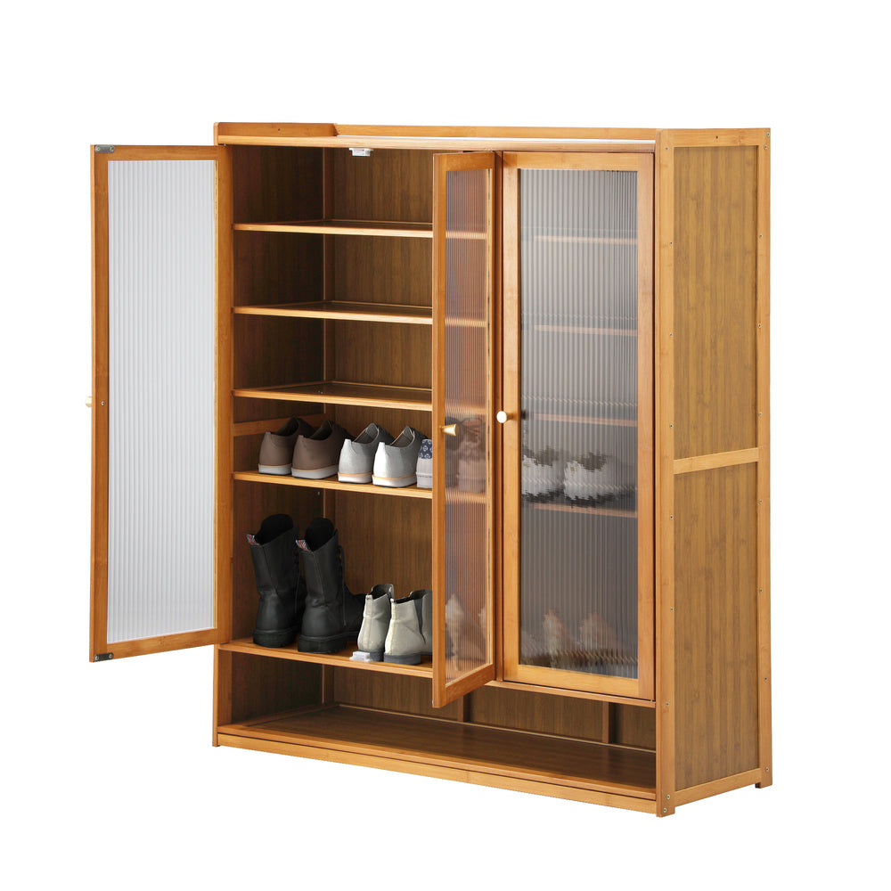 Oikiture Shoe Storage Cabinet 3 Doors 7 Shelves Brown-Shoe Storage Cabinet-PEROZ Accessories