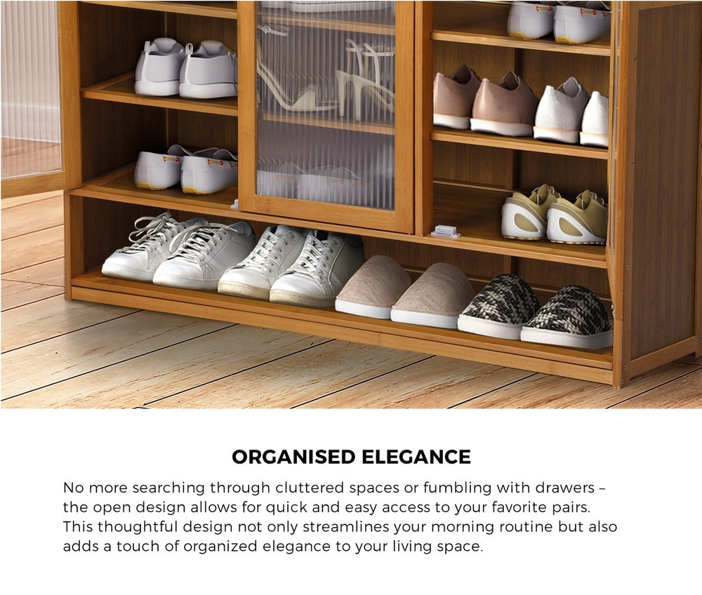 Oikiture Shoe Storage Cabinet 3 Doors 7 Shelves Brown-Shoe Storage Cabinet-PEROZ Accessories