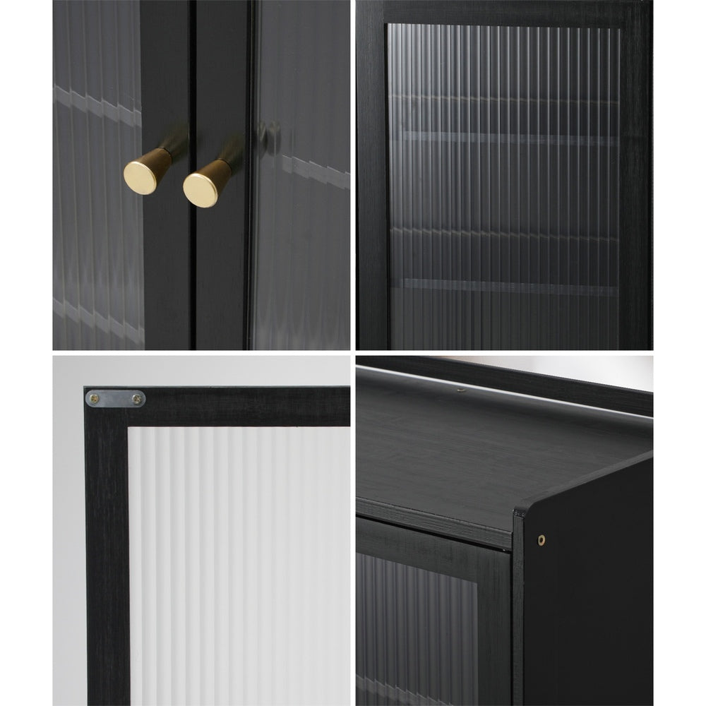 Oikiture Shoe Storage Cabinet 4 Doors Shelf Black-Shoe Storage Cabinet-PEROZ Accessories