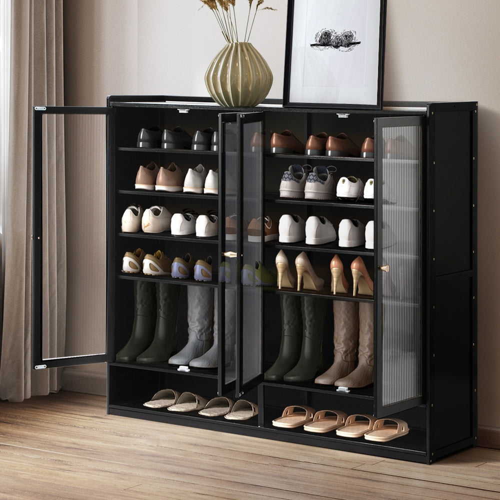 Oikiture Shoe Storage Cabinet 4 Doors Shelf Black-Shoe Storage Cabinet-PEROZ Accessories