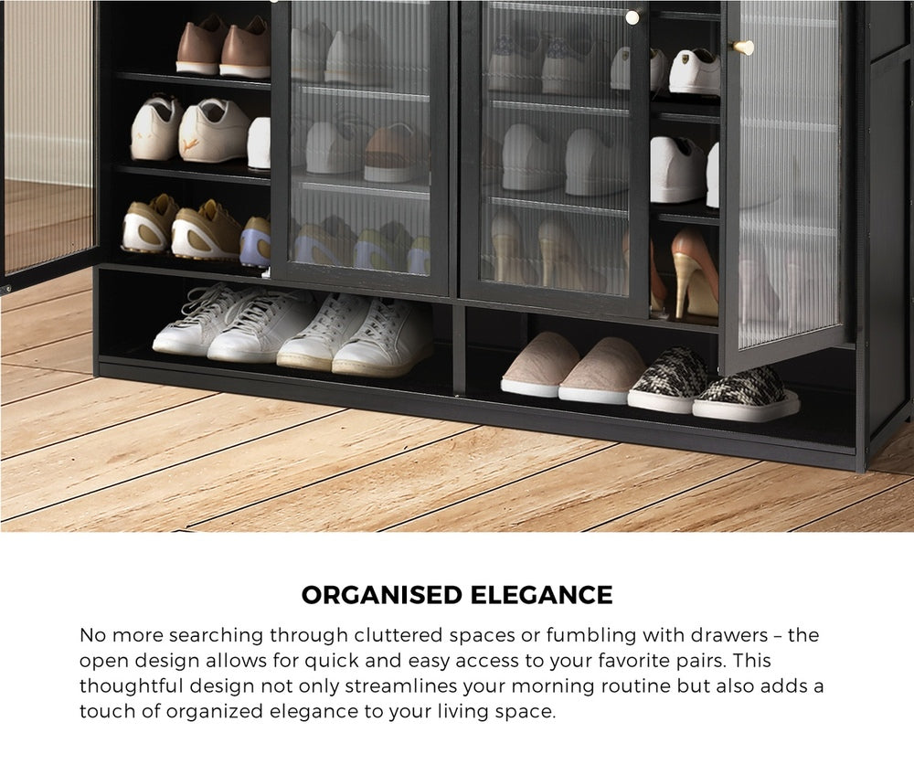 Oikiture Shoe Storage Cabinet 4 Doors Shelf Black-Shoe Storage Cabinet-PEROZ Accessories