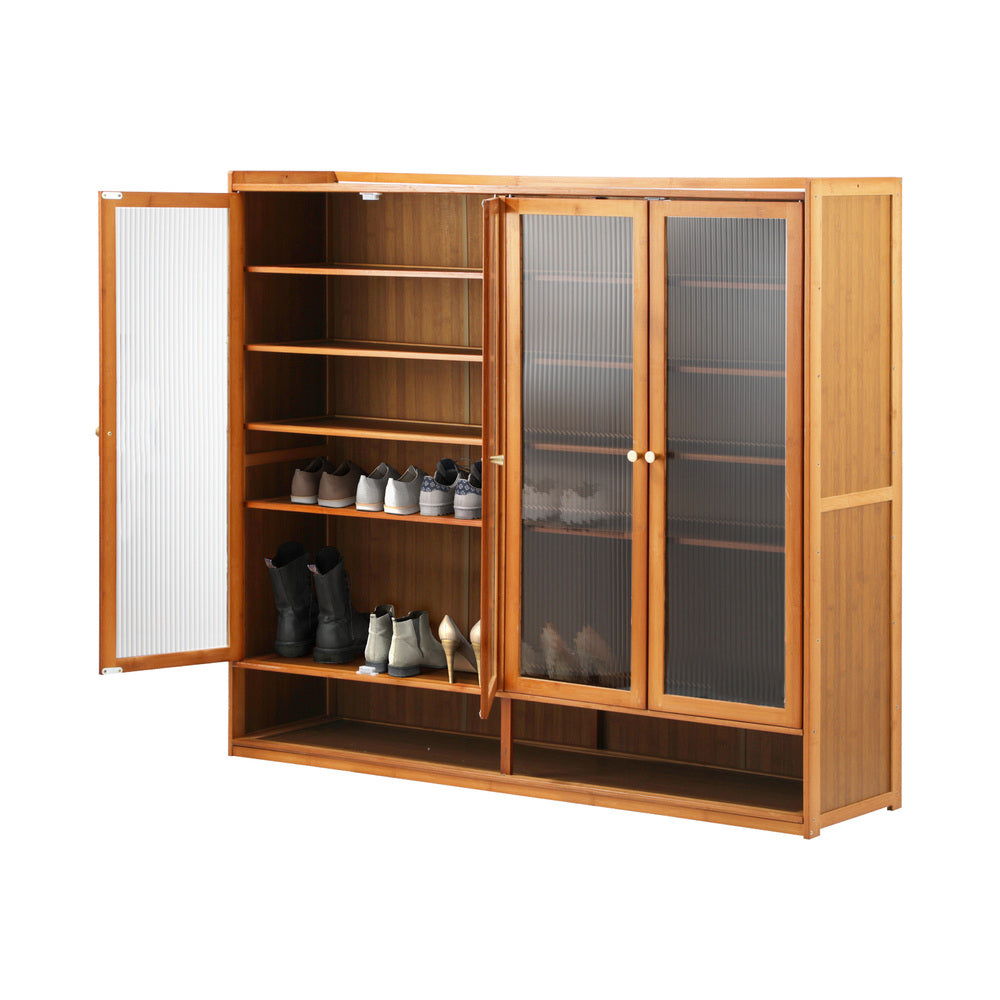 Oikiture Shoe Storage Cabinet 4 Doors 7 Shelves Brown-Shoe Storage Cabinet-PEROZ Accessories