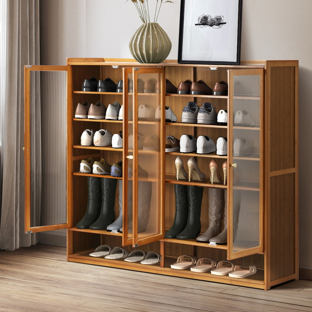 Oikiture Shoe Storage Cabinet 4 Doors 7 Shelves Brown-Shoe Storage Cabinet-PEROZ Accessories