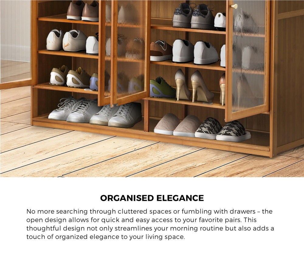 Oikiture Shoe Storage Cabinet 4 Doors 7 Shelves Brown-Shoe Storage Cabinet-PEROZ Accessories