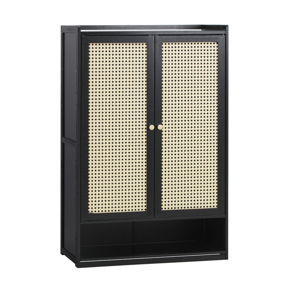 Oikiture Shoe Storage Cabinet 2 Doors Rattan Black-Shoe Storage Cabinetss-PEROZ Accessories