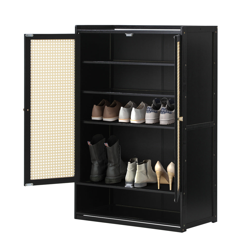 Oikiture Shoe Storage Cabinet 2 Doors Rattan Black-Shoe Storage Cabinetss-PEROZ Accessories
