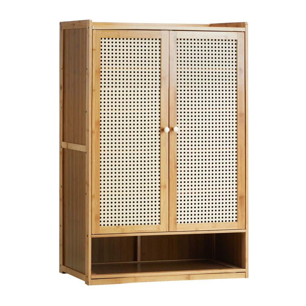 Oikiture Shoe Storage Cabinet 2 Doors Rattan Brown-Shoe Storage Cabinetss-PEROZ Accessories