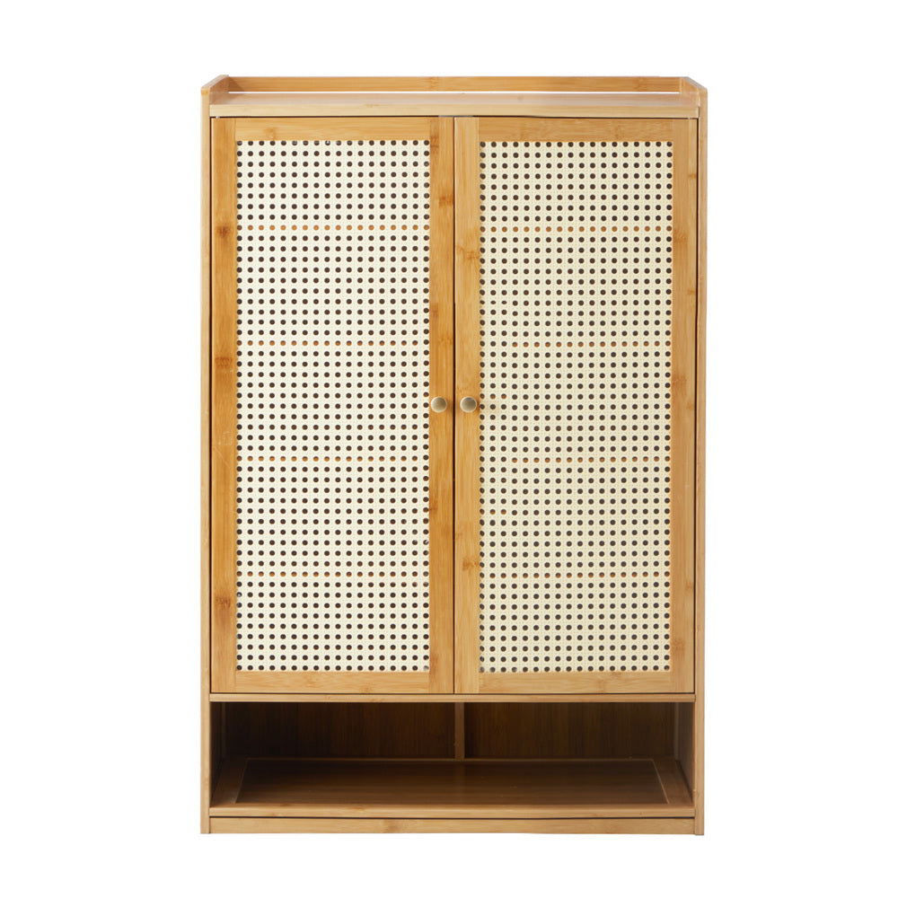 Oikiture Shoe Storage Cabinet 2 Doors Rattan Brown-Shoe Storage Cabinetss-PEROZ Accessories