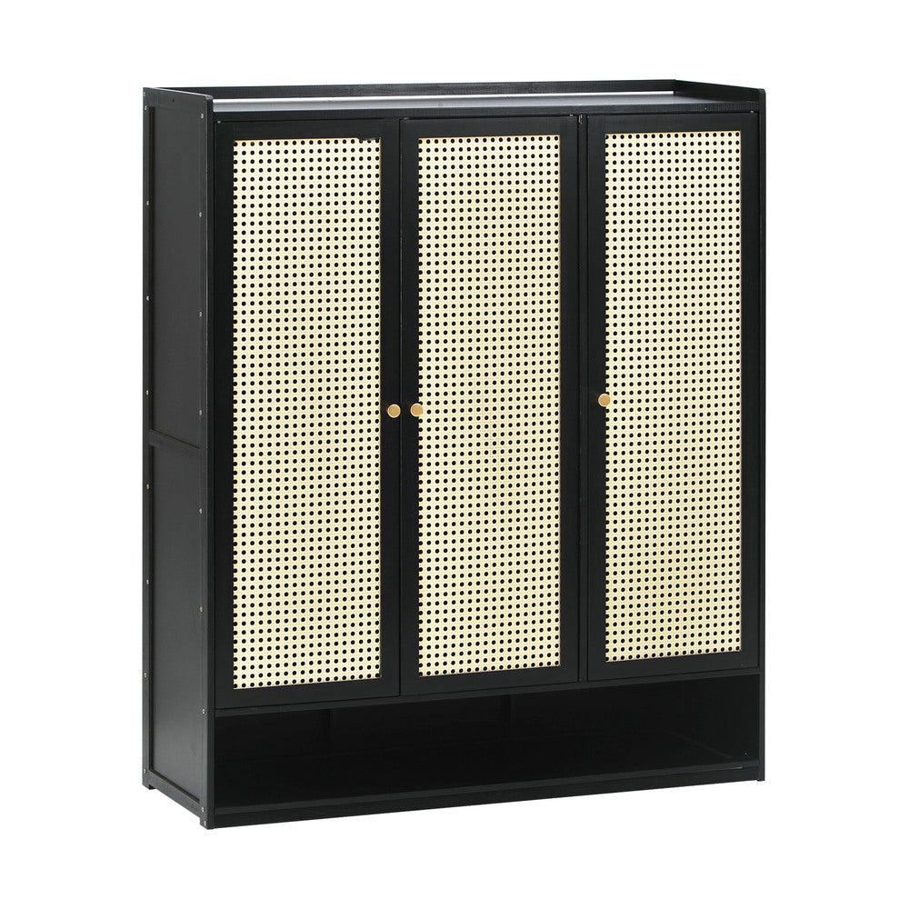 Oikiture Shoe Storage Cabinet 3 Doors Rattan Style-Shoe Storage Cabinetss-PEROZ Accessories