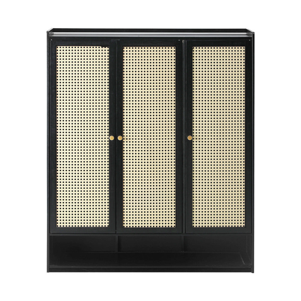 Oikiture Shoe Storage Cabinet 3 Doors Rattan Style-Shoe Storage Cabinetss-PEROZ Accessories