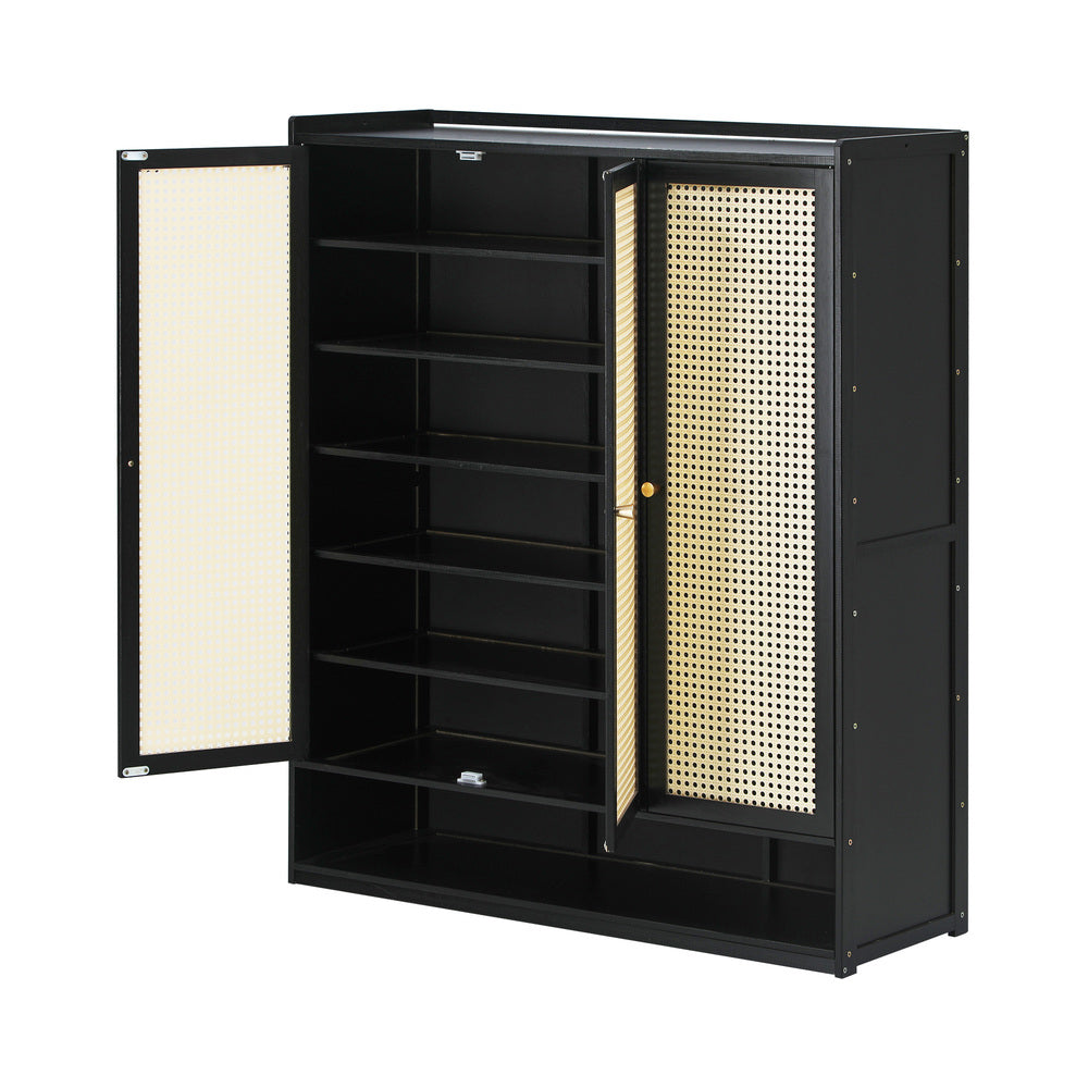Oikiture Shoe Storage Cabinet 3 Doors Rattan Style-Shoe Storage Cabinetss-PEROZ Accessories