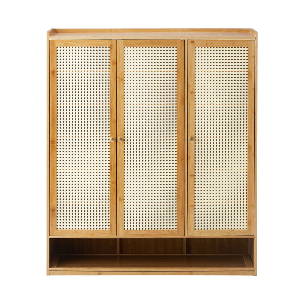 Oikiture Shoe Cabinet with 3 Rattan Doors 6 Shelves-Shoe Storage Cabinetss-PEROZ Accessories
