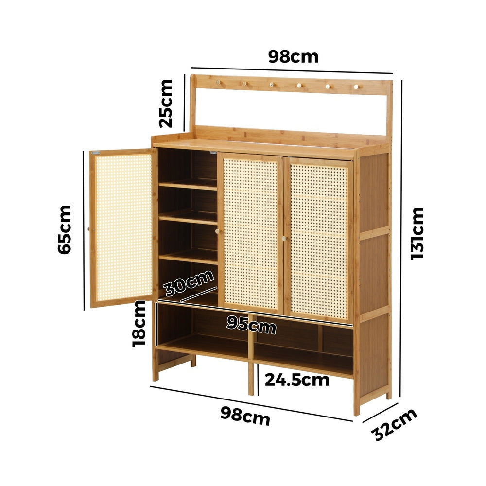 Oikiture Shoe Storage Cabinet 3 Door with Hanging Hooks-Shoe Storage Cabinetss-PEROZ Accessories