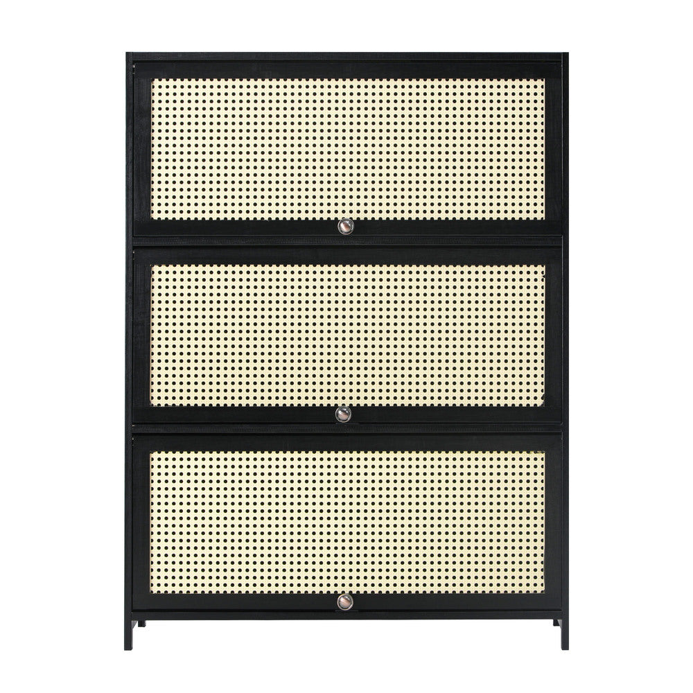 Oikiture Shoe Storage Cabinet 3 Flip-up Rattan Doors-Shoe Storage Cabinetss-PEROZ Accessories