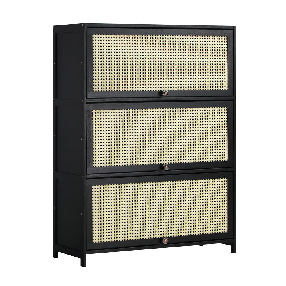 Oikiture Shoe Storage Cabinet 3 Flip-up Rattan Doors-Shoe Storage Cabinetss-PEROZ Accessories