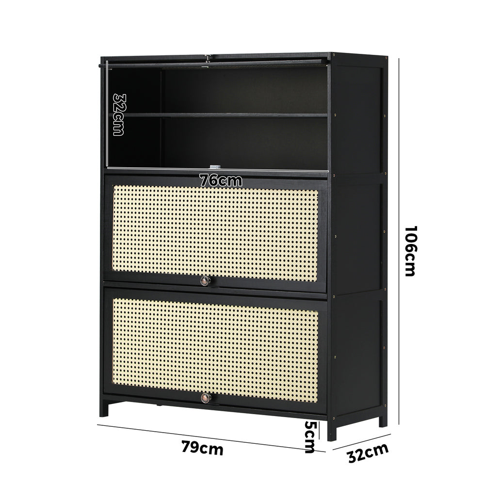 Oikiture Shoe Storage Cabinet 3 Flip-up Rattan Doors-Shoe Storage Cabinetss-PEROZ Accessories