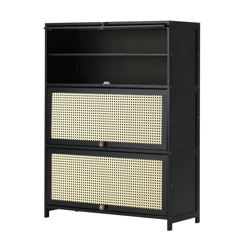 Oikiture Shoe Storage Cabinet 3 Flip-up Rattan Doors-Shoe Storage Cabinetss-PEROZ Accessories