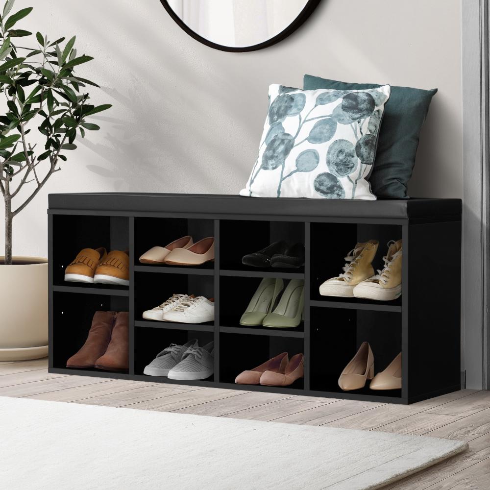 Oikiture Shoe Bench 105cm Shoe Storage Cabinet Orgaiser Rack Storage Shelf Black-Shoe Bench-PEROZ Accessories