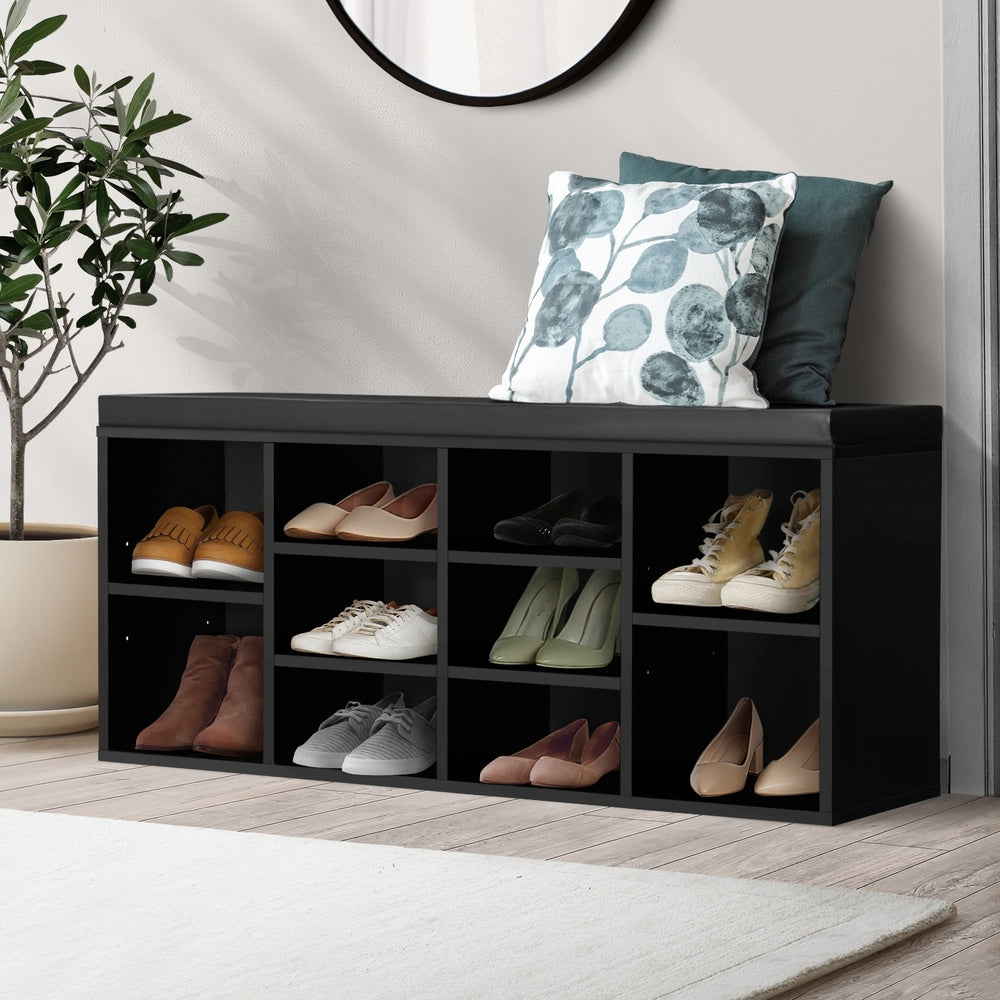 Oikiture Shoe Bench 105cm Shoe Storage Cabinet Orgaiser Rack Storage Shelf Black-Shoe Storage Cabinets-PEROZ Accessories