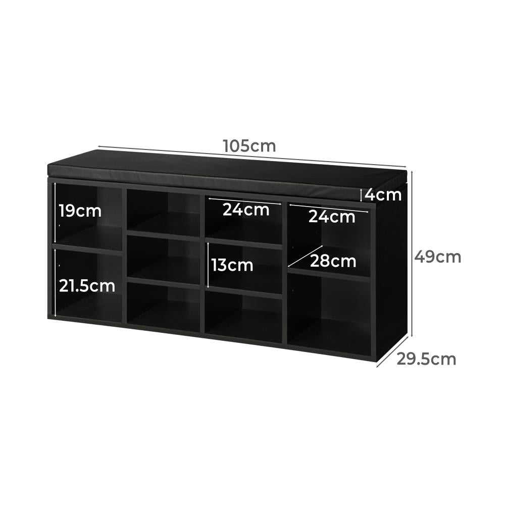 Oikiture Shoe Bench 105cm Shoe Storage Cabinet Orgaiser Rack Storage Shelf Black-Shoe Bench-PEROZ Accessories