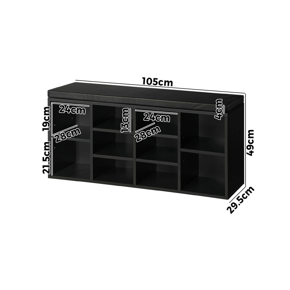 Oikiture Shoe Bench 105cm Shoe Storage Cabinet Orgaiser Rack Storage Shelf Black-Shoe Storage Cabinets-PEROZ Accessories