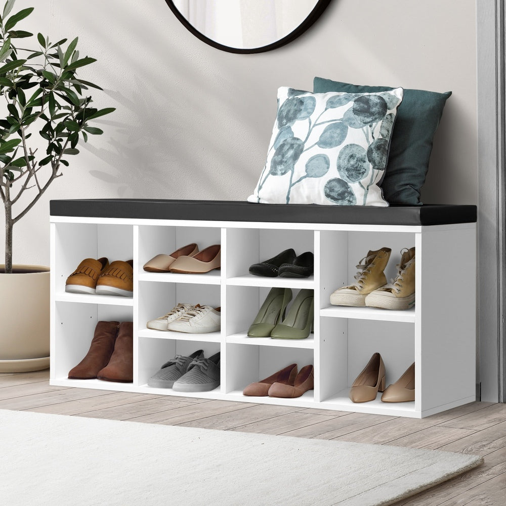 Oikiture Shoe Bench 105cm Shoe Storage Cabinet Orgaiser Rack Storage Shelf Black and White-Shoe Storage Cabinets-PEROZ Accessories
