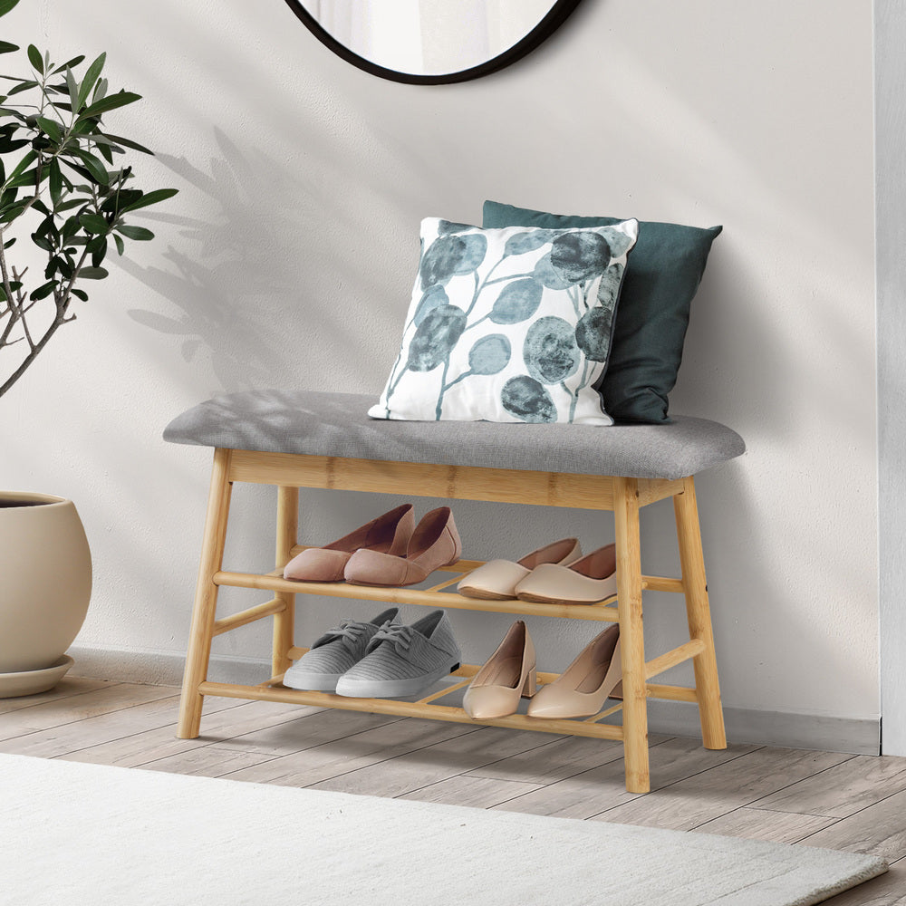 Oikiture Shoe Storage Bench Bamboo 70cm-Shoe Bench-PEROZ Accessories
