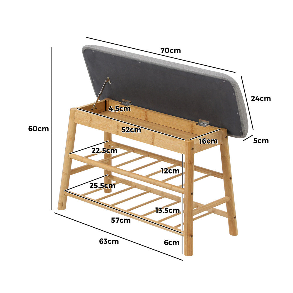 Oikiture Shoe Storage Bench Bamboo 70cm-Shoe Bench-PEROZ Accessories