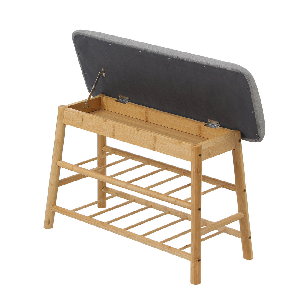 Oikiture Shoe Storage Bench Bamboo 70cm-Shoe Bench-PEROZ Accessories